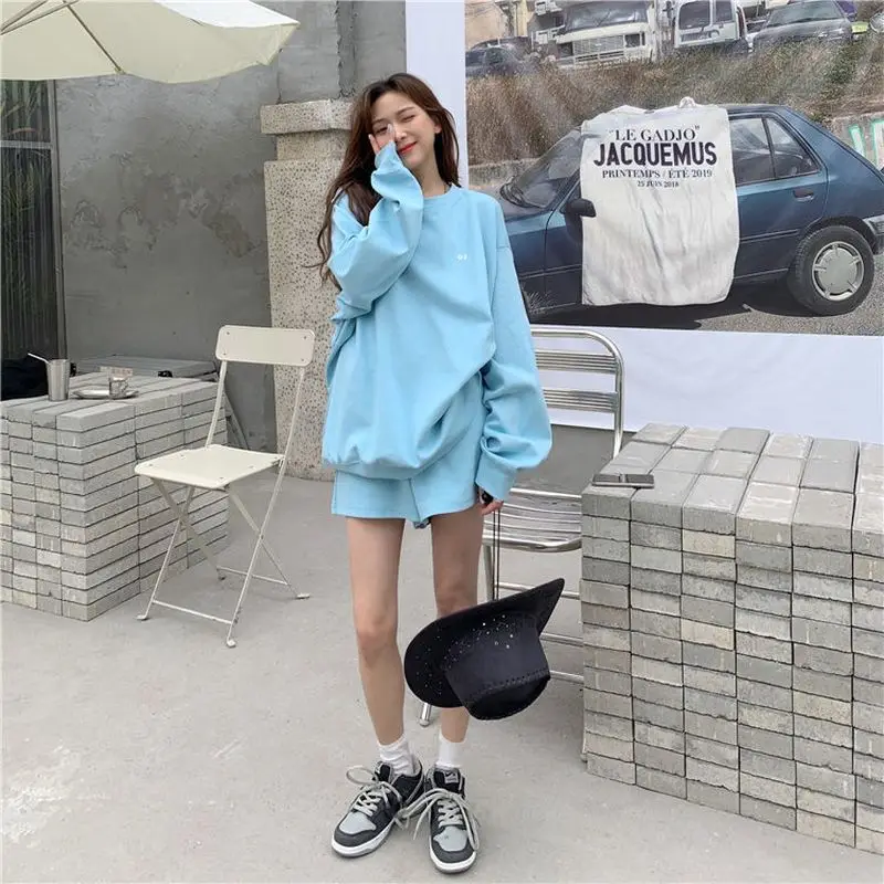 

Sports Sweatshirt Suit High Waist Wide Leg Exercise Shorts 2021 New Fashion Running Fitness Two-piece Suit Jump Suits for Women