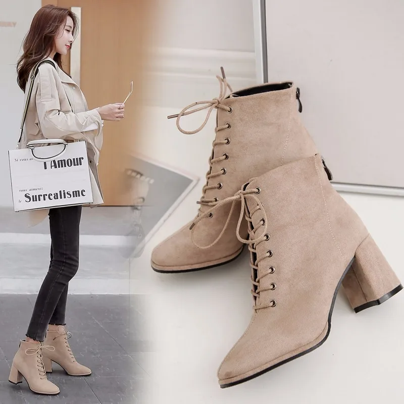 

Ботинки женские с круглым носком, на молнии, Осень-зима