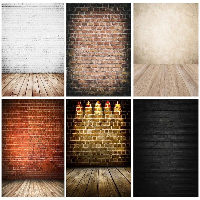 

Vinyl Brick Wall Wooden Floor Photography Backdrops Portrait Photo Background Studio Prop 21712 YXZQ-02