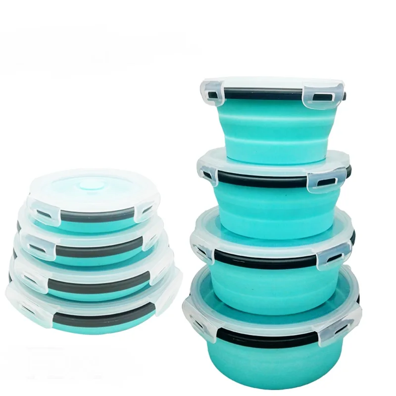 

Round Silicone Folding Lunch Box Set Microwave Portable Food Container Bowl Salad Snack With Lid CF-103
