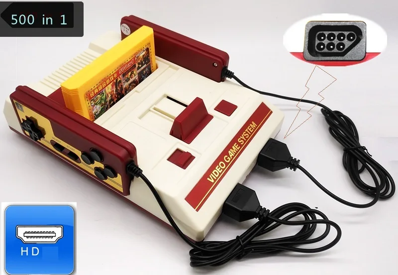 

HD Ретро ТВ игровая консоль для игр Nes 8 бит Поддержка 60 контактный картридж с двумя геймпадами 500 в 1 картридж 121 Встроенные игры