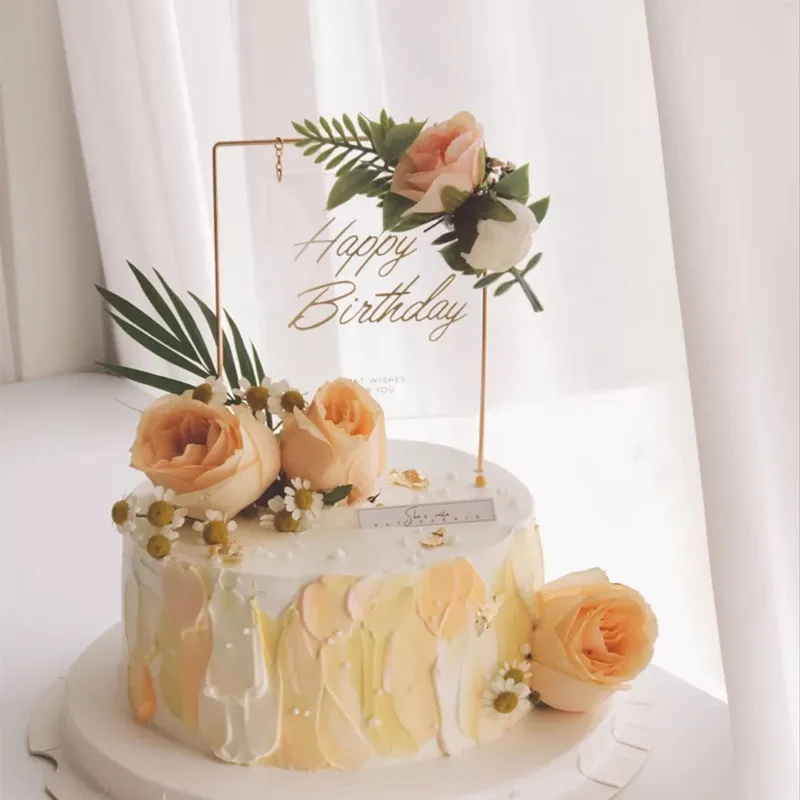 Металлические искусственные цветы акриловый Топпер для торта украшение