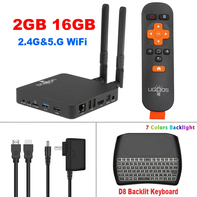 2G16G-D8 Keyboard UGOOS AM6 Android 9,0 Smart tv Box S922X DDR4 2 Гб ОЗУ 16 Гб ПЗУ 2,4G и 5G WiFi 1000M LAN BT5.0 4K HD Домашний медиаплеер телеприставка - Цвет: 2G16G-D8 Keyboard