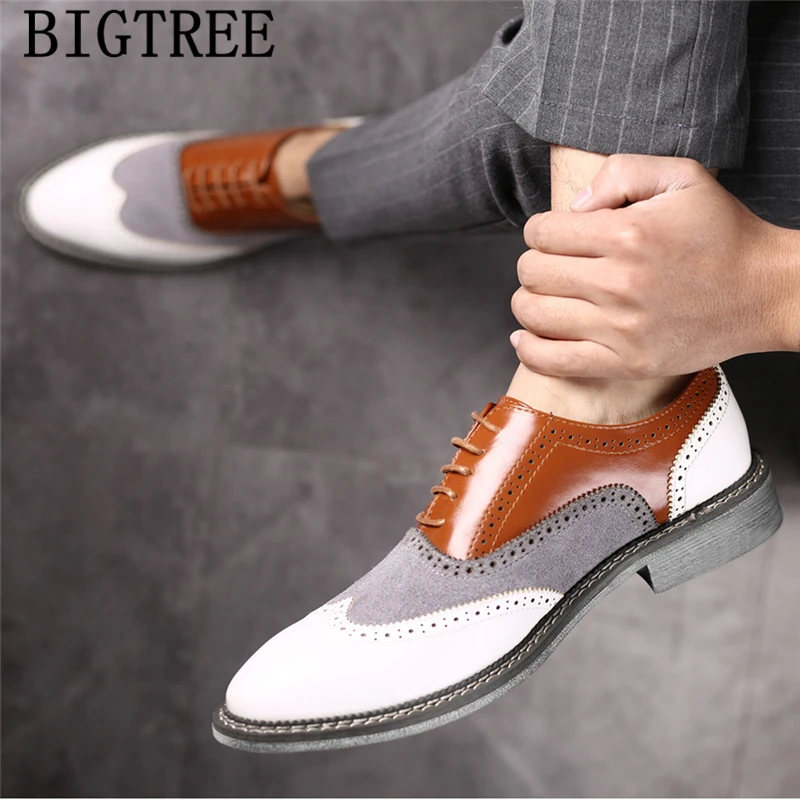 2022 Fashion Men White Dress Shoes+male Pointed Toe Flats Designer Shoes Formal High Quality Italian Brogue | Обувь