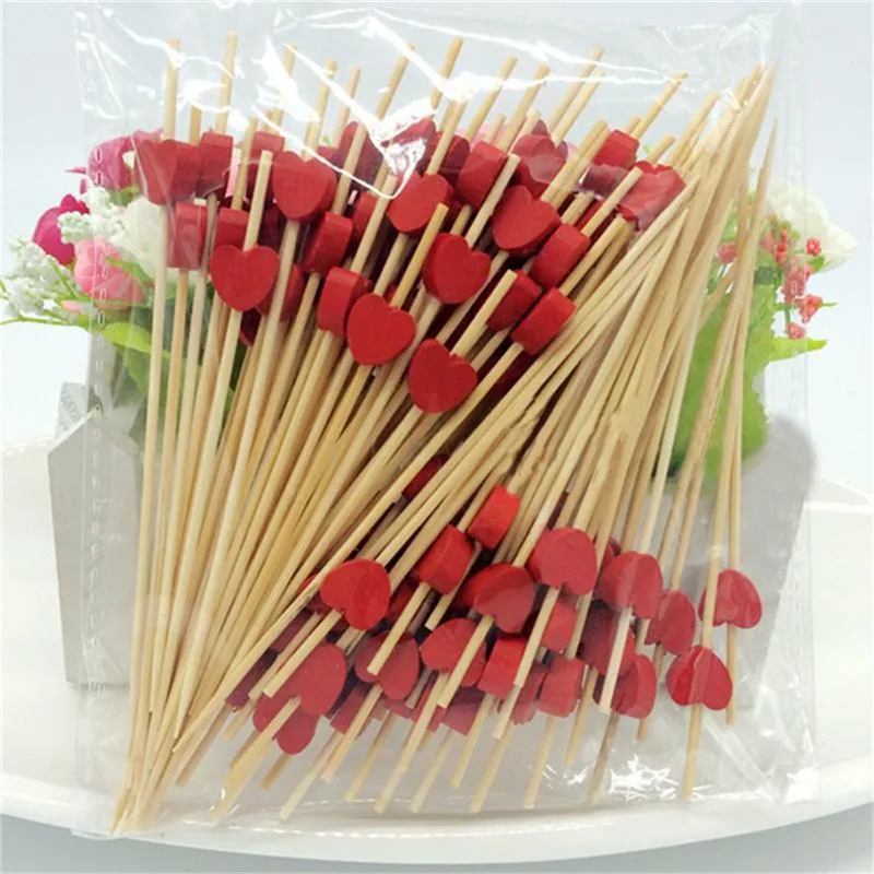 100pcs12cm сердце бамбука Еда выбирает шведского стола фрукт для кекса вилка вечерние