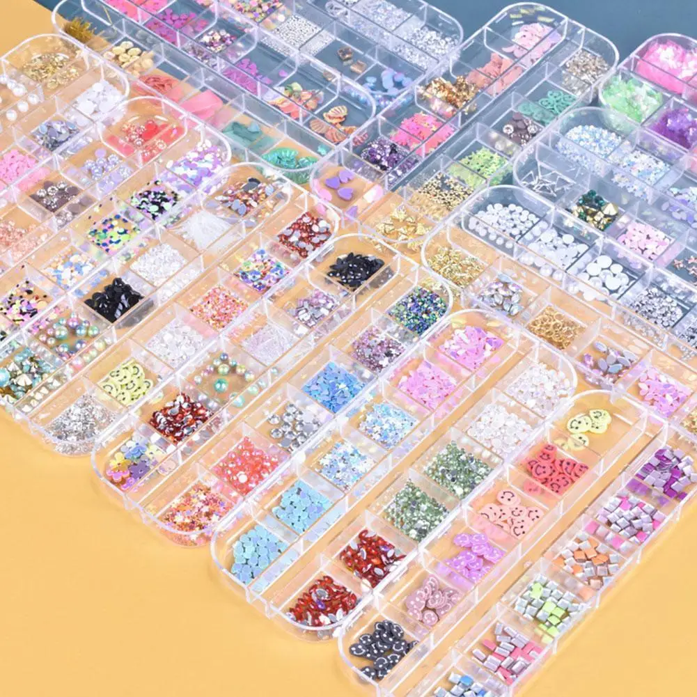 

AB Crystal Flat Back Transparent Nail Rhinestones 3D Size Mixed Decoration Nail Bottom Wheel Dazzling Diamond Flat G5J0