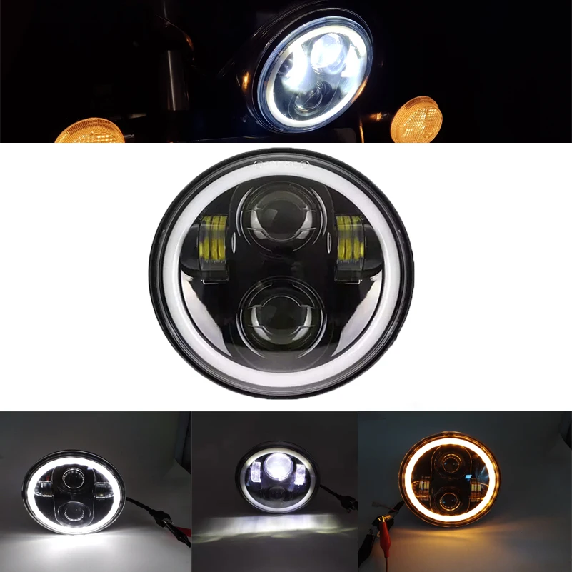 1pcs amber turn 5,75 дюймов moto rcycle светодиодный головной светильник ближнего и дальнего светильник лампочка 6000K спереди головной светильник Корпус ведро moto налобный фонарь для harley Yamaha - Цвет: 1pcs amber turn