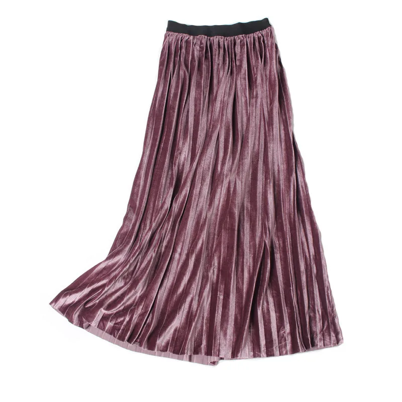 

2020 Autumn Winter Women Skirt Elastic Waist Korean Style Pleated Fashion Soild Fashion Mid-length Elegant Large Swing Skirt