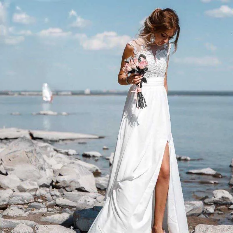 Шифоновое пляжное свадебное платье Vestido De Noiva 2020 прозрачная задняя часть