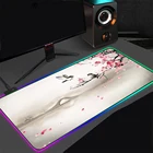Игровой компьютерный коврик для мыши с китайской чернильной росписью, пейзаж, цветущий персик, Rgb, светящийся, светодиодный, коврик с клавиатурой аниме, коврик для мыши