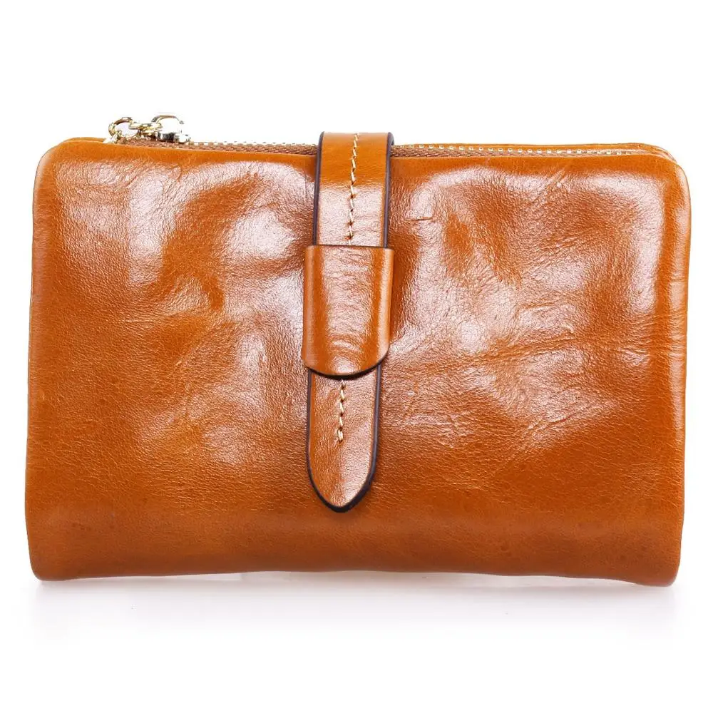 Женский кошелек из воловьей кожи с тремя сложениями короткий кожаный бумажник