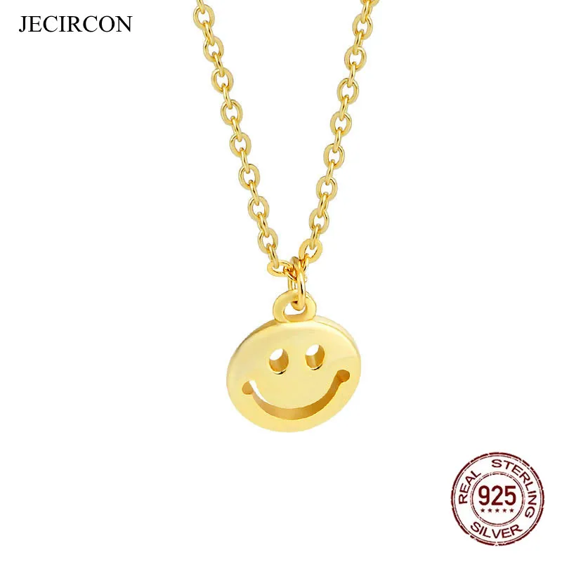 

JECIRCON 925 Sterling Silver Smiley Face Necklace for Women Gold Color Smile Happy Mood Face Smiley Charm Choker Necklace