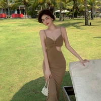 holiday backless knitted long dresses women summer 2021 elegant sexy party cut out backless bodycon dress slim package hip dress