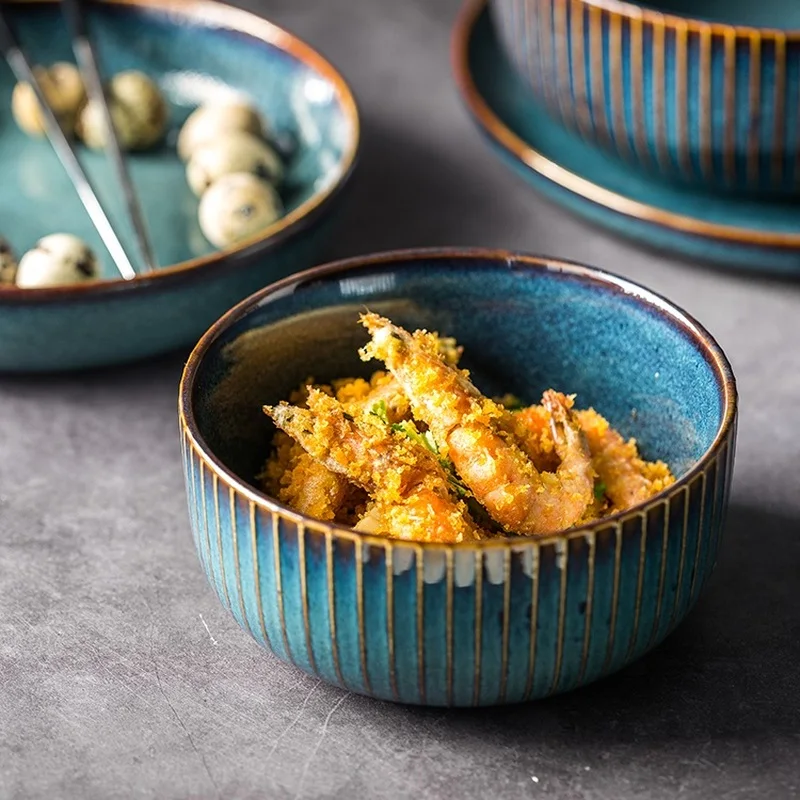 

CHANSHOVA Blue Ceramic Kiln random texture Color Glazed Personality Bowl Noodle salad bowl Porcelain Soup Kitchen Utensils G018