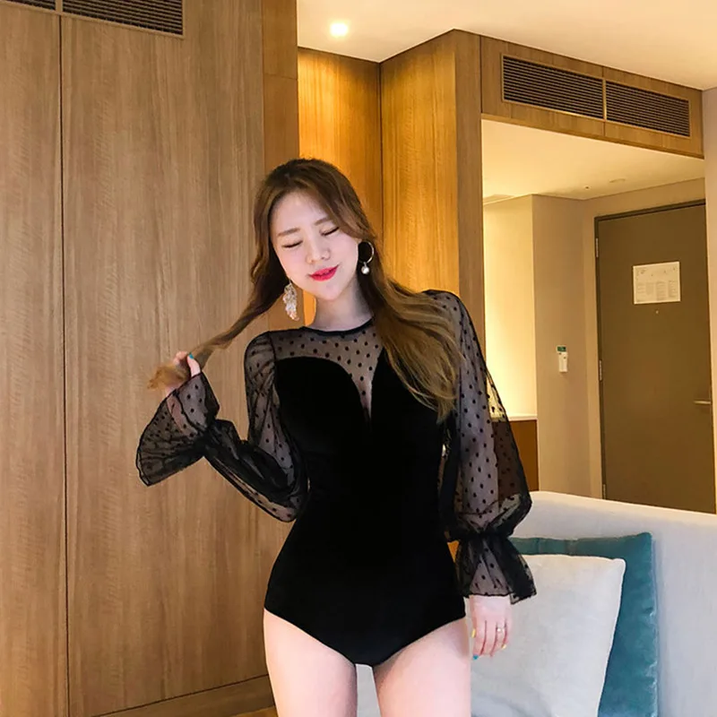 Drozeno 2020 one piece women's swimsuit short skirt triangle high cup with sleeve fairy sunscreen 6 styles | Спорт и развлечения