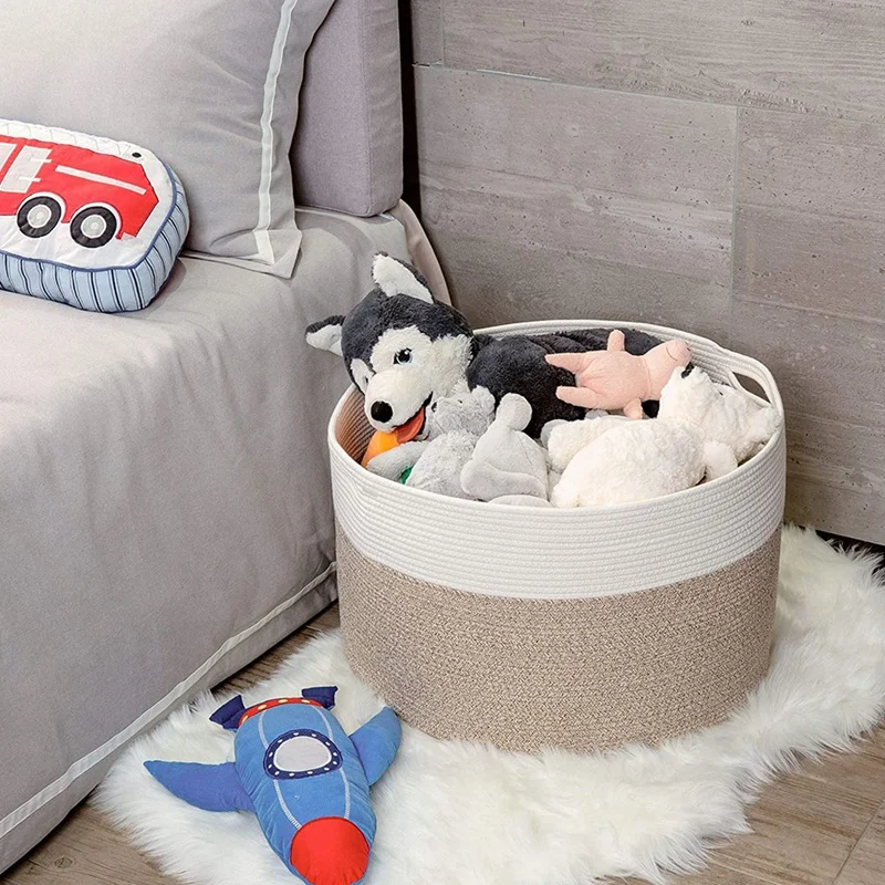 

Cotton Rope Woven Basket Laundry Basket Blanket Basket Baby and Dog Toy Storage Baskets Laundry Hamper Towel Basket