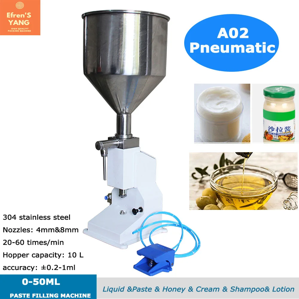 

A02 Manual Hand Pressure Stainless Paste Filling Machine Dispensing Liquid Packaging Equipment Sold Cream Machine 0~50/10-100ML