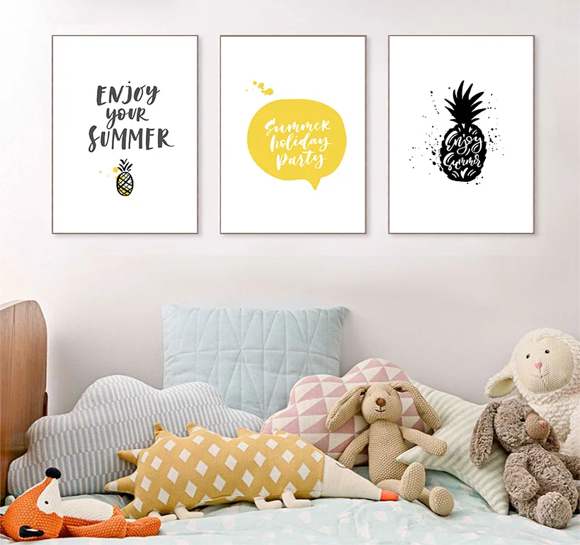 Настенные художественные плакаты на холсте с ананасами принты буквами в