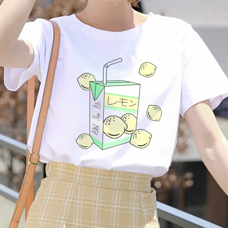 Kawaii Ulzzang Harajuku Эстетическая футболка молочная корова мультфильм принт короткий