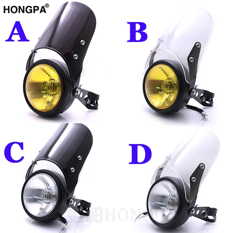 Universal Retro Motorcycle Vintage Cafe Racer headlight Fairing Windshield Bracket Mount headlamp Windscreen for Harley Bobber |