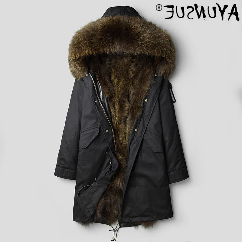 

Winter fast suit - men's jacket, authentic fur coat, warm raccoon fur coat, long jacket