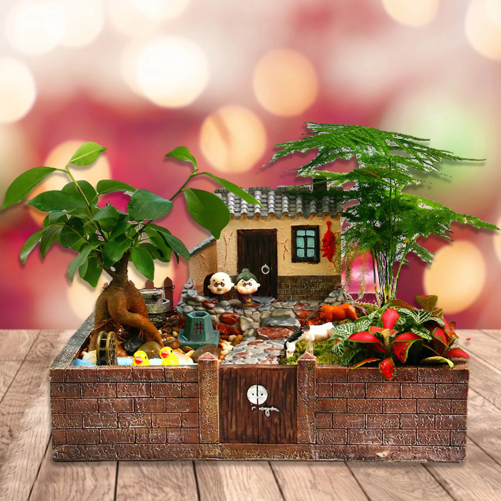 

Micro Landscape Flowerpot Succulent Garden Planter Resin Indoor Balcony Micro Landscape Oval Potted Rockery Bonsai Pot