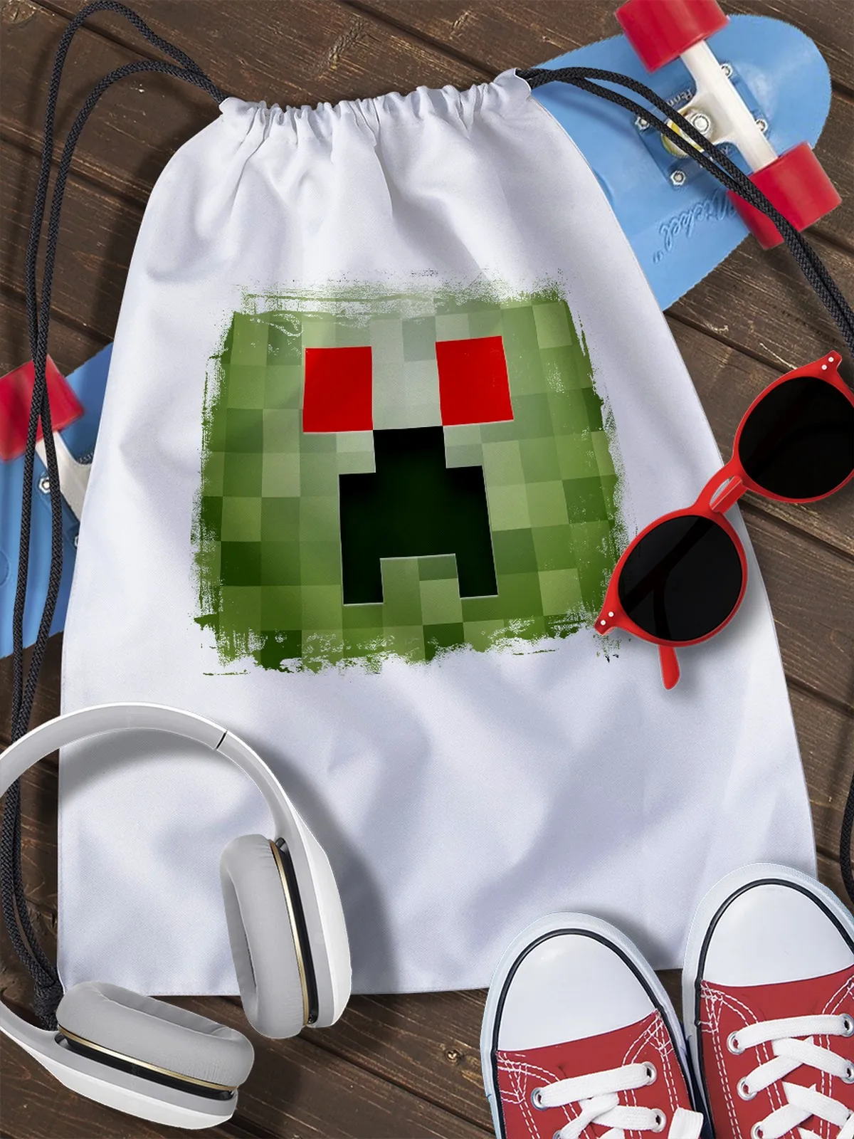 Сумка мешок для обуви майнкрафт (Minecraft пиксили блоки крипер стив Enderman Редстоун) -