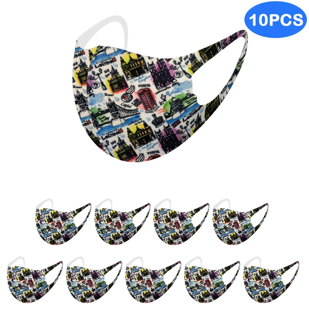 

10PCS Washable Reusable Cotton Face Mask Fashion Printing Mouth Mask Adult Mouth Cover Mouth Mask With Design Masque Mariage