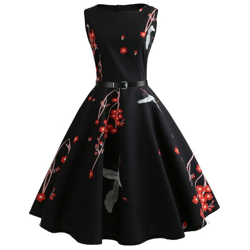 A15 Летние женские платья, повседневные, цветочные, Ретро стиль, 50s 60s Robe Rockabilly Swing Pinup Vestidos, вечерние платья на День святого Валентина - Цвет: A15