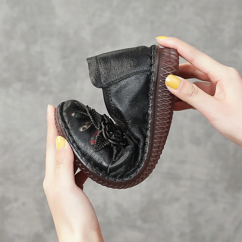 

GKTINOO 2021 Soft Genuine Leather Flat Shoes Women Flats with Flowers Ladies Shoes Women Designers Loafers Slip On