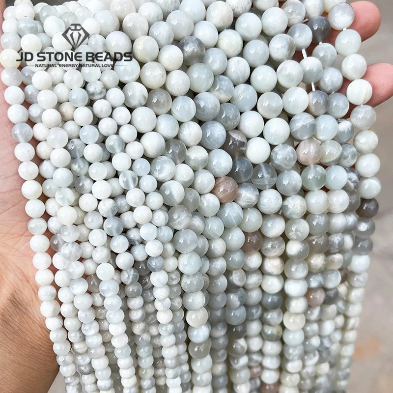 1A 2A Natural White Sunstone  Round Loose Gemstones Spacer Beads for Bracelet Necklace 4 6 8 10 12MM Pick Size 15