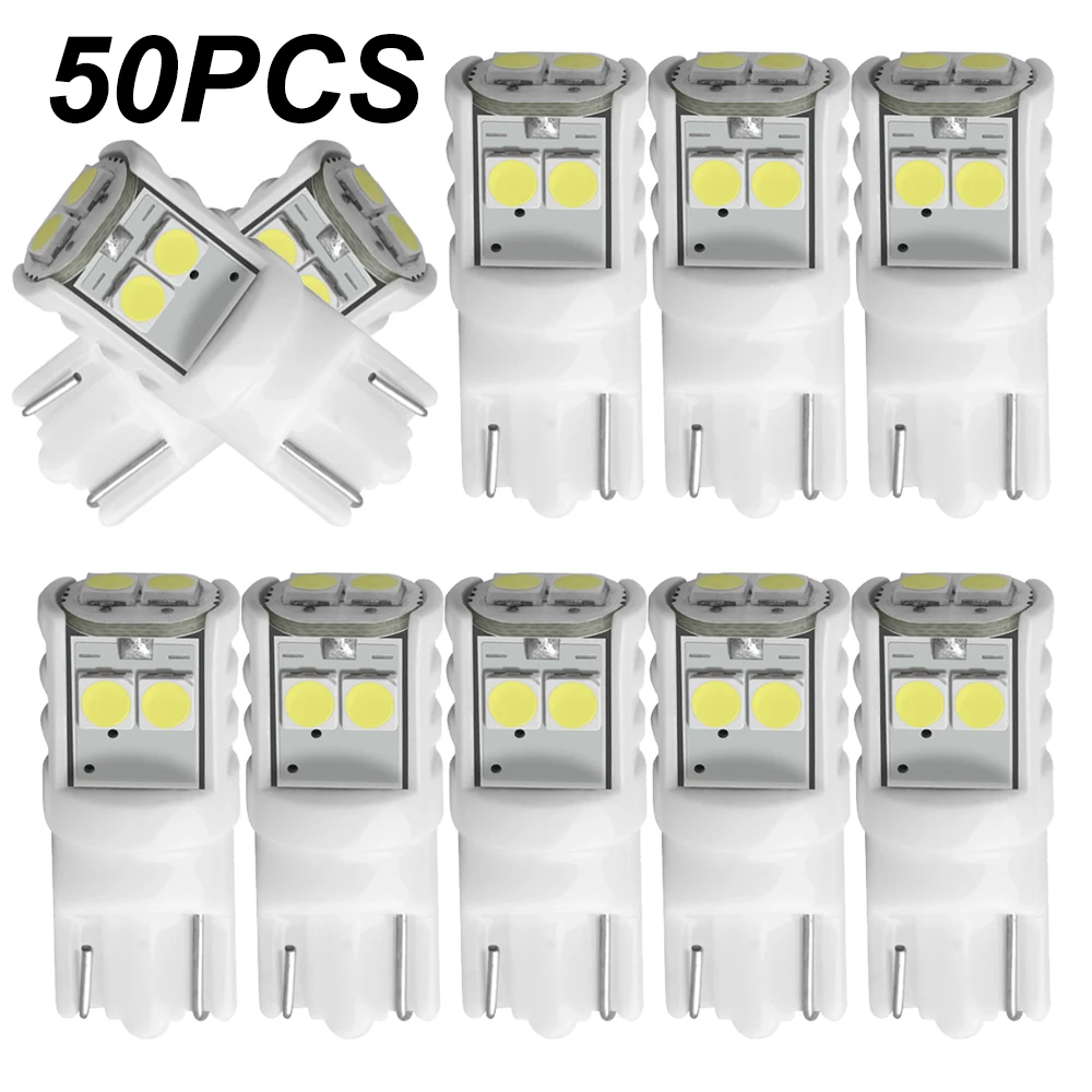 

50X T10 W5W Ceramics LED Waterproof Wedge Licence Plate Lights WY5W Turn Side Lamp Car Reading Dome Light Auto Parking Bulb 12V