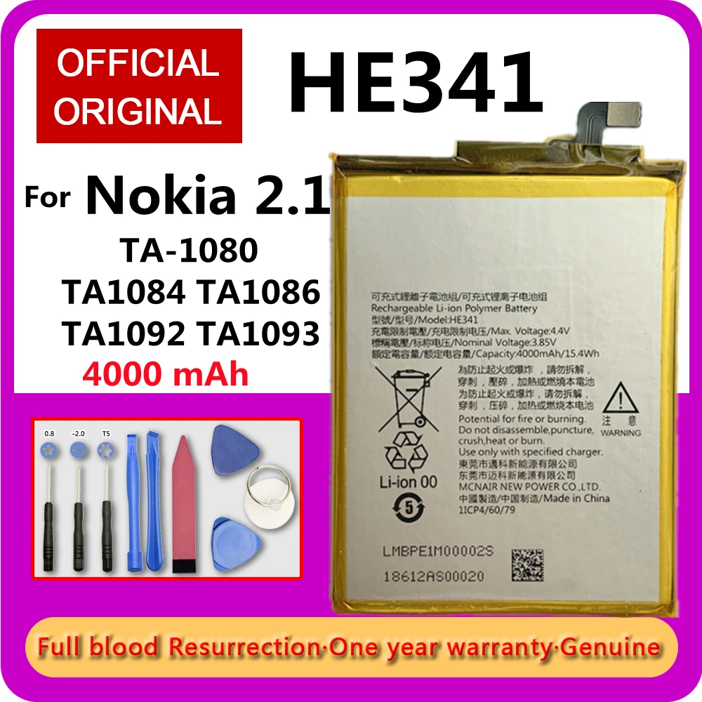 

100% New Original HE341 4000mAh Battery HE 341 for Nokia 2.1 TA-1080 TA1084 TA1086 TA1092 TA1093 Batteries Bateria + Tools
