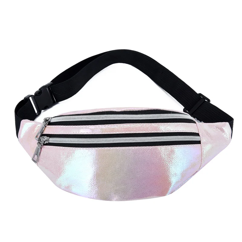 

Pink Fanny Pack Hologram Waist Bag Laser PU Beach Travel Banana Hip Bum Zip Waistbags Women Belt Bag for Girls Belt Purse Women