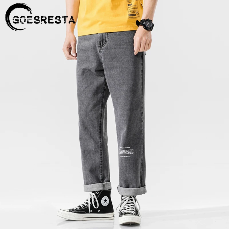 

GOESRESTA 2020 Новые повседневные серые джинсы брюки мужские винтажные прямые свободные брюки хип-хоп Уличная мода Harajuku Свободные мужские джинсы