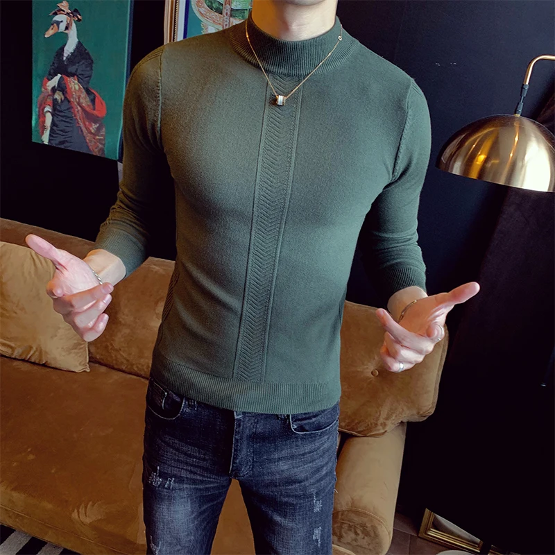 Мужские свитера 2019 тонкий пуловер с воротником средней длины Однотонный свитер