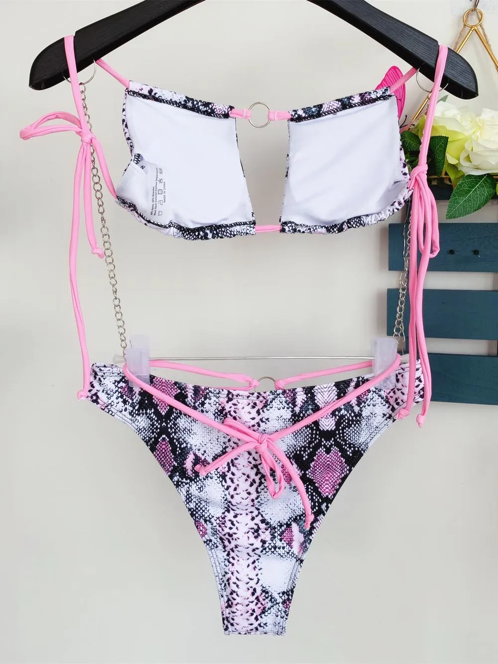 

Snake Skin Halter Bikini Female High Waist Swimsuit Women Swimwear Two-pieces Bikini set Thong Bather Bathing Suit Swim