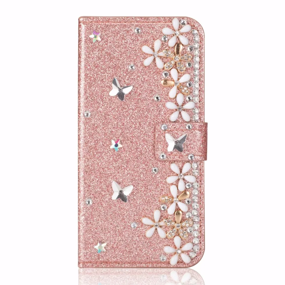

Bling Rhinestone Flower Wallet Shiny Card Slot Wallet Flip Leather Case For Samaung A31 j8 j6 j4 J2 2018 j3 j5 j7 2017 2018