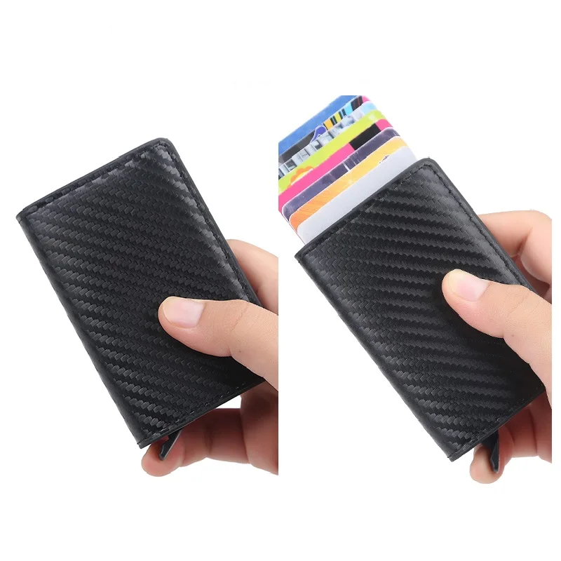 new carbon fiber rfid blocking mens credit card holder leather bank card wallet case cardholder protection purse for women free global shipping