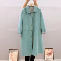 winter new double sided cashmere coat womens tweed coat albaca medium and long doll collar