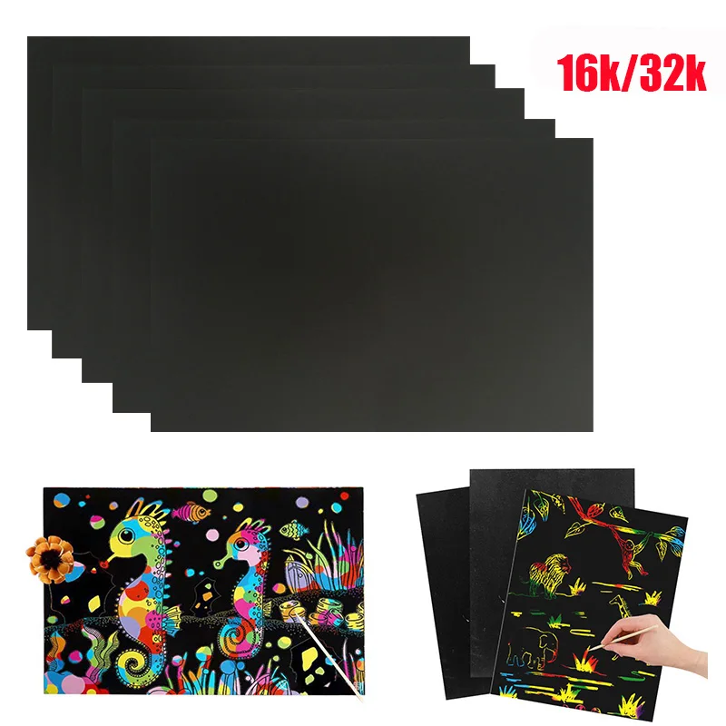 

10pcs/set 16K/32K Scratch Art Paper Magic Painting Paper with Drawing Stick For Kids Educational Toy Colorful Drawing Toys