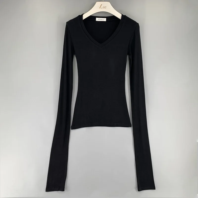 

New Spring Top Sexy T Shirt Women Elasticity T-Shirt Korean Style Tee Woman Clothes Slim Tshirt Female Skinny Long Sleeve Tops