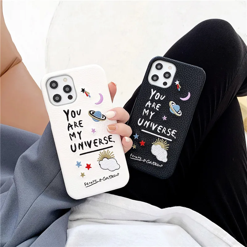 Модный чехол для телефона Iphone 12 11 Pro 7 8 Plus X XR XS Max You Are My Universe роскошный 3D с вышивкой