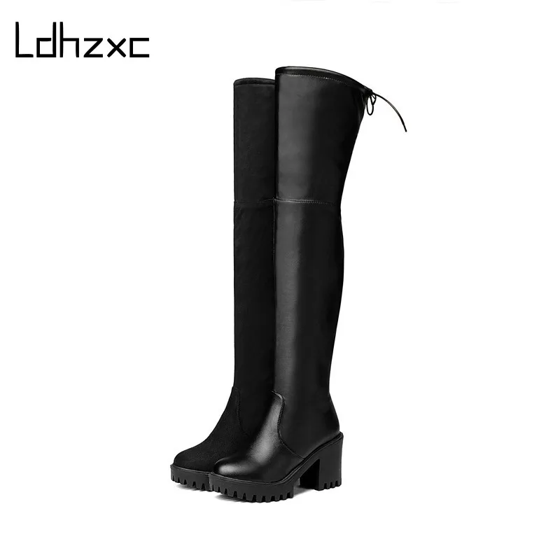 

LDHZXC 2020 hot sale over the knee thigh high boots women round toe high heels platform boots slim party prom shoes woman