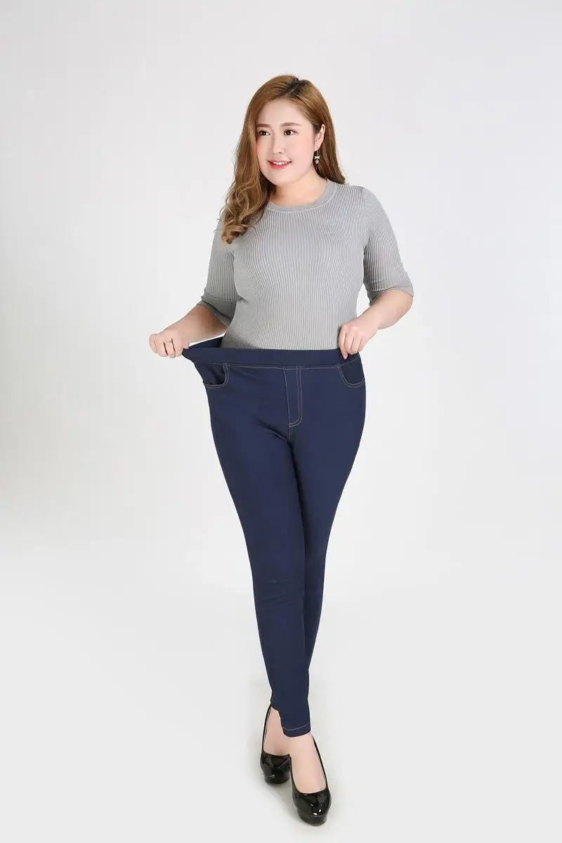 2XL-9XL, джинсы большого размера, осень размера плюс, Стрейчевые женские джинсовые штаны с высокой талией, женские 6XL 7XL, большой размер, узкие джинсовые брюки