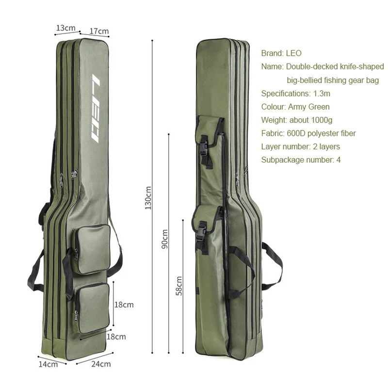 

Leo Fishing Bags 130Cm Foldable Multi-Purpose Fishing Bags Fishing Rod Bags Zipped Case Fishing Tackle Bags Pouch Holder