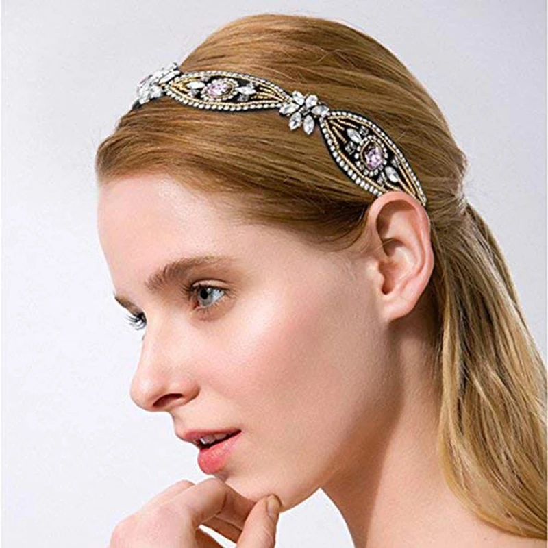 

3PCS Retro Beaded Hair Band Vintage Decorative Rhinestone Headband Bride Hair Band Hair Hoop Headwear Accessories