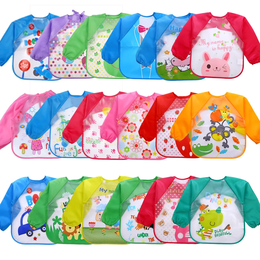 Милый детский нагрудник малыша водонепроницаемый с длинным рукавом мультфильм