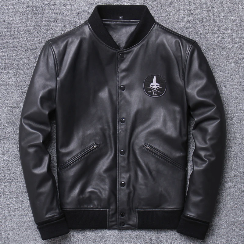 Мужская бейсбольная куртка Haining из натуральной кожи короткая тонкая овечьей для