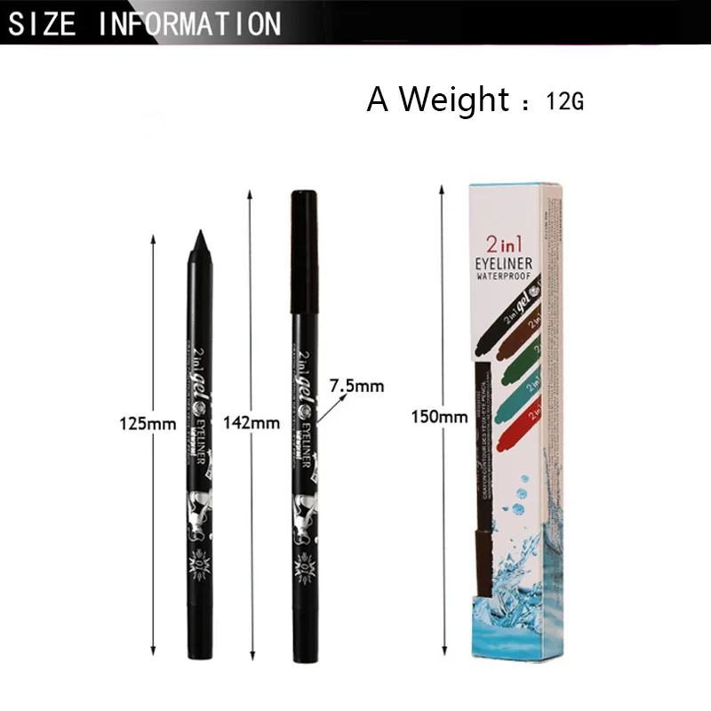 Карандаш-подводка для глаз ГЕЛЕВЫЙ 10 цветов стойкий мягкая текстура водостойкий